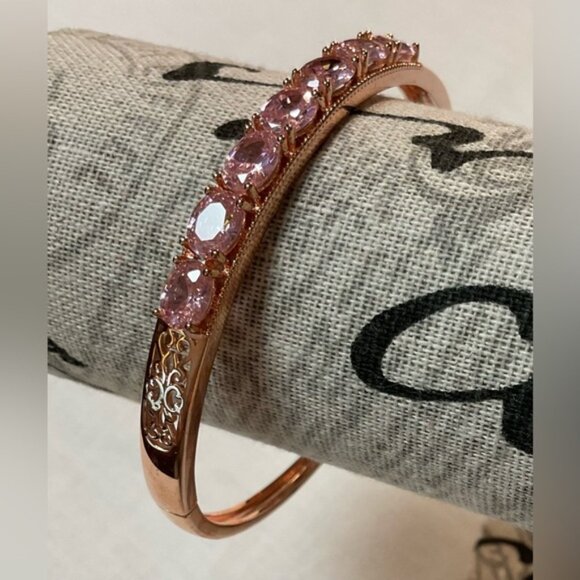 Vintage Rose Gold Bracelet Pink Gemstones Simple Clasp - Picture 12 of 16